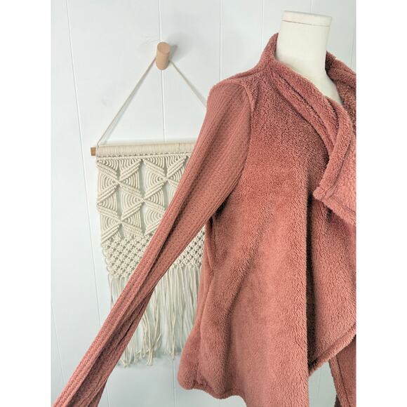 Jodifl Plush Faux Fur Teddy Coat Size Medium Cardigan Sweater Mauve - Picture 4 of 8